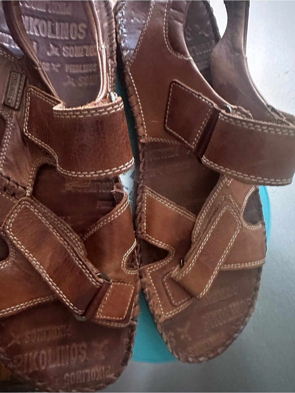 PIKOLINOS Brown Leather Velcro Fisherman Sandals